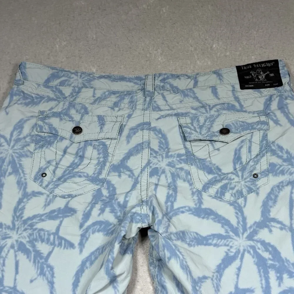 TRUE RELIGION Ricky Board Shorts 12” Swim Trunks Men’s 42 Palm Trees Relaxed Fit